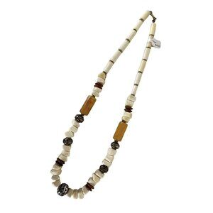 Carol Dauplaise necklace NEW NOS Bronze Silver Ivory Amber Tones Color Beads